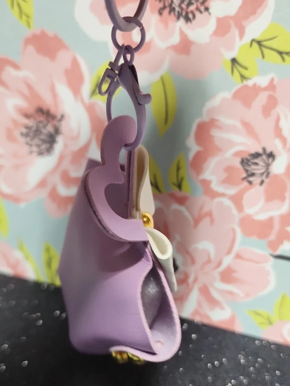 Lilac Mini Bow Handbag Charm - White Bow Accent
